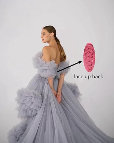 High Low Tulle Prom Dress Off Shoulder Puffy Long Ball Gown 2025 Ruffles Formal Evening Dresses4