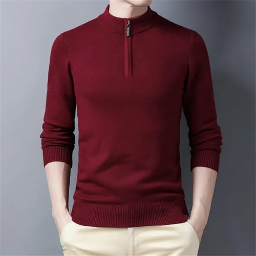Men's Zipper Half High Neck Solid Color Pullover Long Sleeve Knitted Sweater Tops4