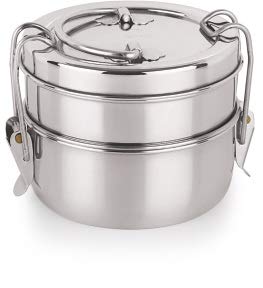 Neelam Stainless Steel Two Compartment Tiffin Box with Lid, 800 ml, Silver