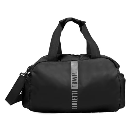 PERLETTI Bagaglio a Mano Ryanair 40 x 20 x 25 cm - Borsa da Viaggio Morbida per Uomo e Donna - Borsone Palestra Unisex con Manici e Tracolla - Borsa Sacca Sportiva Travel Bag Ultra Leggera (Nero)