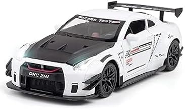 BlackZone Compatible for 1/32 Scale Small Nissan GTR R35 Sport Metal Model Toy Car with Openable Doors Light Sound Pull Back Features for Play & Gift or showpiece & Collection (White1)