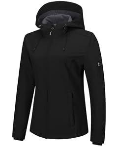 Outdoor Ventures Jacke Damen Wasserdichte Atmungsaktiv Softshelljacke - Übergangsjacke Winddichte Regenjacke Funktionsjacke mit Kapuze Schwarz M