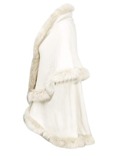 ZLYC Women Fine Knit Open Front Faux Fur Trim Layers Poncho Cape Cardigan Sweater4