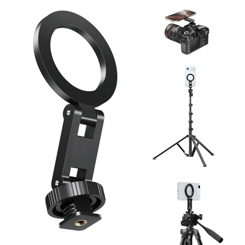 Image of elitehood Magsafe Tripod Mount Adapter with 1 /4 inch Screw & Hot Shoe, Lightweight Compact Cell Phone Tripod Mount for Camera, iPhone Camera Holder with Dual Hinges for iPhone 17 16 15 14 13 Series
