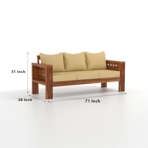 Image of NATRAJ ART & CRAFT Sheesham Wood 3 Seater Sofa Set for Living Room | Wooden Sofa Set for Living Room Furniture (3 Seater, Honey Finish)