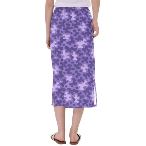 Womens Trendy Elastic Skirts for Women Midi Length Summer Double Split Skirt3