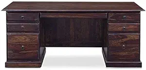 SB FURNITURE Solid Sheesham Wood Writing Study Table | Wooden Study Desk with 6 Drawer Storage & 1 Keyboard Tray | Computer Table for Home | Office Work from Home Laptop Table Walnut Brown Finish, (Medium)