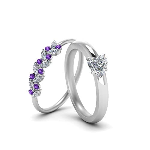 Image of Choose Your Gemstone Unique Diamond CZ Bridal Ring Set 925 Sterling Silver Heart Shape Wedding Ring Sets Matching Jewelry Wedding Jewelry Easy to Wear Gifts US Size 4 to 12