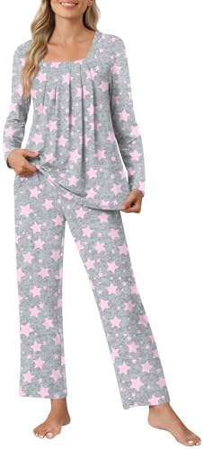Anyally Women's Pajama Sets, 2 Piece Fall Long Sleeve Pjs Sets Winter Ladies Loungewear with Pockets2