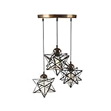 OUKANING 3-Light Moravian Star Glass Lighting Kitchen Chandelier LED Ceiling Pendant Lamp Vintage Glass Star Lights with Chain for Living Room Bar Cafe