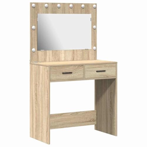 vidaXL Tocador con Luces LED Roble Sonoma 78.5 X 41 135 cm Dos Cajones Diseño Moderno Iluminación Integrada Superficie Lisa para Maquillaje y Cuidado Personal Luz Vanity Dormitorio Espejo de Madera