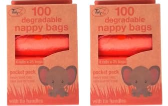 x2 100 Nappy Disposal BagsEasy-Tie for Travel-Baby Disposable Diaper SacksBags- Degradable PooBags