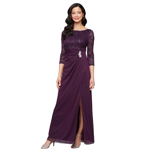 Image of S.L. Fashions Women's Long Mother of the Bride Dress with Stretch Lace Bodice & Hip Embellishment (Petite and Regular Sizes)