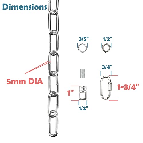 Image of Aspen Creative 21119-71,Steel 1 Feet Heavy Duty Chain & Quick Link Connector for Hanging Up Maximum Weight 120 Pounds-Lighting Fixture /Swag Light /Plant in Chrome.6 Gauge.