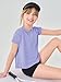 Haloumoning Girls Loose Athletic Shirts Short Sleeve Crop Tops Kids Quick Dry Gym Yoga Tees 5-14 Years Light Purple