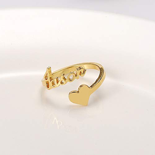 RUIZHEN Personalized Promise Ring Spiral Heart Name Ring Adjustable Open Ring for Her2