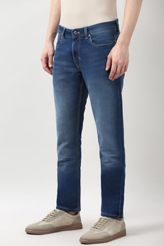 Image of Peter England Men's Slim Tapered Jeans | Denim | Premium | Modern Fit