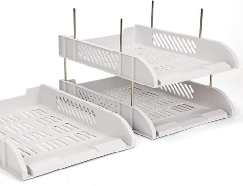 Image of 3 Layer Foldable File Rack | ABS Plastic Desk Organizer Tray for Office, School & Home | Multi-Tier Paper & Document Storage Shelf | Sturdy Off-White Finish