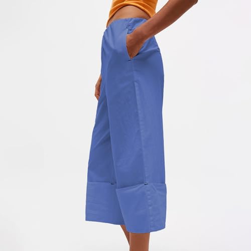 Songling Womens Capri Pants Loose Fit Mid Rise Wide Leg Croped Cuff Pants Casual Palazzo Trousers with Pockets3