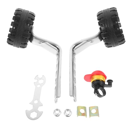 Juego de Ruedas de Entrenamiento para Bicicleta Baluue con Estabilizador Auxiliar de Metal Plateado, Ajuste Universal para Soporte de Equilibrio en Bicicletas, Incluye Timbre, para Niños y Práctica de Pedaleo, Color Negro miniatura 1