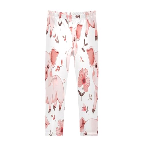 Toddler Girls Leggings Printed Yoga Pants Leggings Pink Flower Pig for Kids