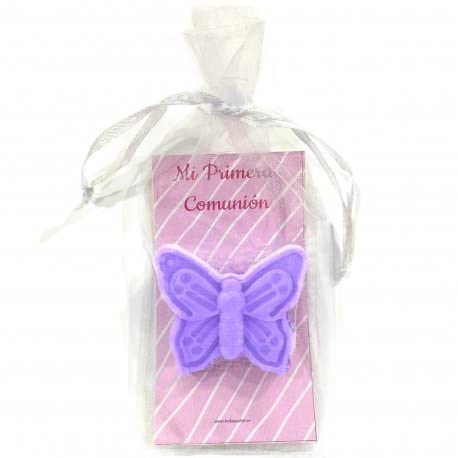 JABONES MARIPOSA Y BOLSA DE ORGANZA COMUNION CONFIRMACION LOTE 25 unidades Recuerdos. Regalos Originales. Papelería.Detalles de Bodas, mi primera Comuniones, Bautizos, Cumpleaños.