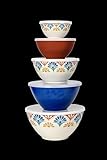 Abode Homewares Rio Medallion Set of 5 Melamine Mixing Bowls with Lids for Mixing and Kitchen Storage