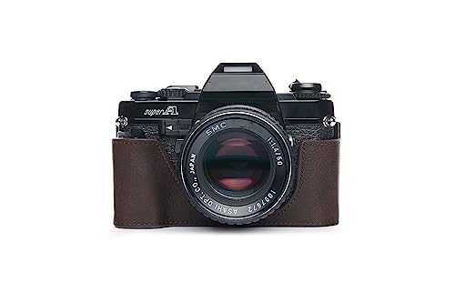 Housse Pentax Super A en cuir véritable fait main demi-coque marron foncé prestige