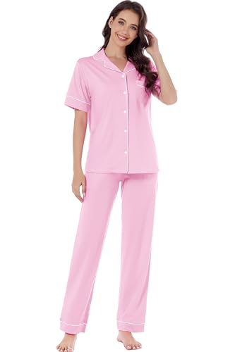 Image of LUBOT 100% Cotton Pajamas for Women Pajama Set Soft 2 Piece Sleepwear PJ Set Long Sleeve Button Knit Cozy Loungewear XS-XXL