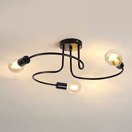 Delaveek Lustres Vintage, Plafonnier Industriel Noir, Suspension Luminaire en Fer pour Salon Chambre Cuisine, Dia 46cm, E27 3 Lumières (Sans Ampoules) Cover