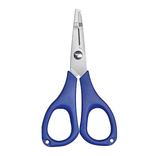 1 tijeras de pesca azules para línea trenzada, mini cortador de línea de pesca multifuncional, tijeras dentadas para cortar cables, plomos de pellizco, ganchos de apertura