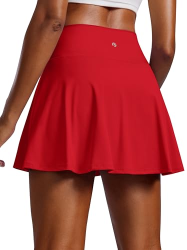 PINSPARK Womens Tennis Skirt Pleated High Waisted Golf Skorts with 2 Pockets Lightweight Athletic Skirts for Workout Pickleball Running Casual Red S