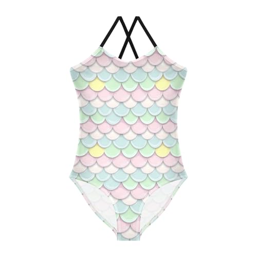 senya Girls Swimsuits One-Piece Swimwear Tie Bathing Suit Beach Summer Round Neck 9-10T Blue Pink Green Scale Pattern