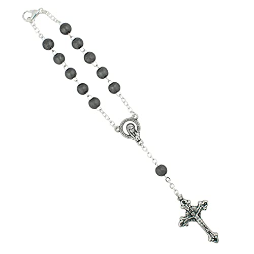 One Decade Auto Rosary for Rear View Mirror (Hematite)