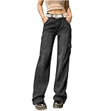 QHDDP Fahrrad Hosen Damen,Breite Jogginghose Damen Hosen Frauen Winter Einteiler Damen Jumpsuit Coole Hosen Latzhosen Damen Jeans (Schwarz,XL)