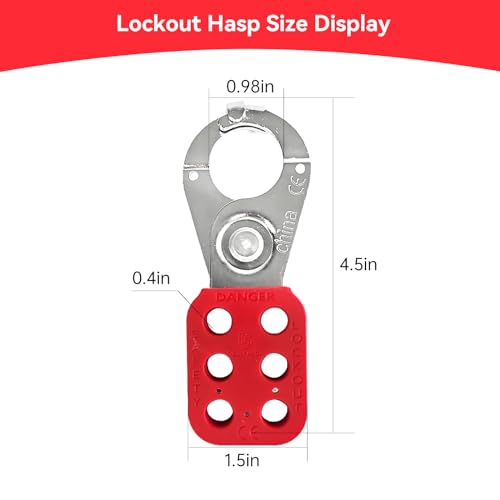Image of Lock Out Tag Out Hasp,10Pack Tamper-Proof Stainless Steel Padlock Hasp with Extended Jaw,Red 1 inch Jaw Diameter Stainless Steel Lockout Hasp,Nylon Handle,Tamper-Proof and Impact-Resistant