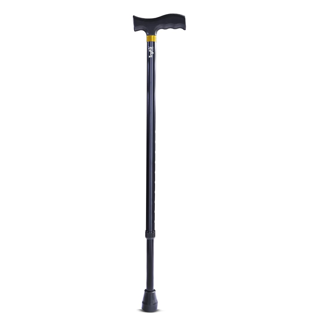 TryFit Aluminium Walking Stick for Adults – Lightweight Adjustable Walking Cane with PVC Grip & Anti-Skid Rubber Tip | 10-Level Height Adjustment | Strong Single-Leg Support Stick (Black)-image-44