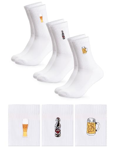 Occulto Damen & Herren Motiv Tennissocken 3er Pack (Modell: Robin), Statement Tennis Socken Bier 39-42