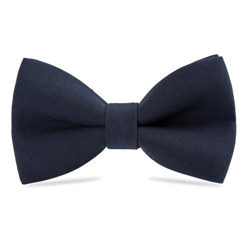 WELROG Classic Pre-Tied Bow Tie for Children & Adults Solid Color Adjustable Bowtie Gabardine Material (Dark Navy blue M (6-18 Years))