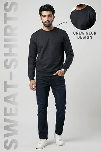 Image of EXCELLO Men's Sweatshirt, 100% Cotton Feel, GSM 280, Premium Cotton, Biowash, Long Sleeve, Casual