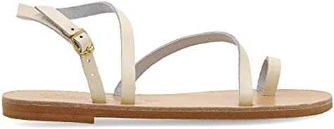 Size 11 White Emmanuela Ancient Greek Handmade Leather Flat Sandals, Quality Summer Shoes for Women with adjustable buckle strap, Toe Ring Strappy Sandals, Boho Chic Ankle Cuff Sandals | Image 2