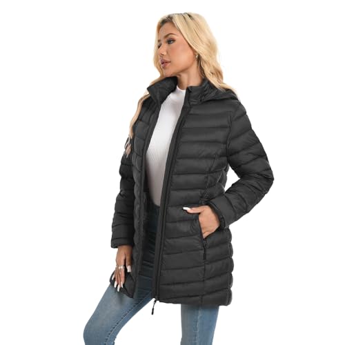 ZMC Packable Women Puffer Coat, Lightweight Water-Resistant Puffer Jacket Detachable Hood Slim-Fit Winter Coat2