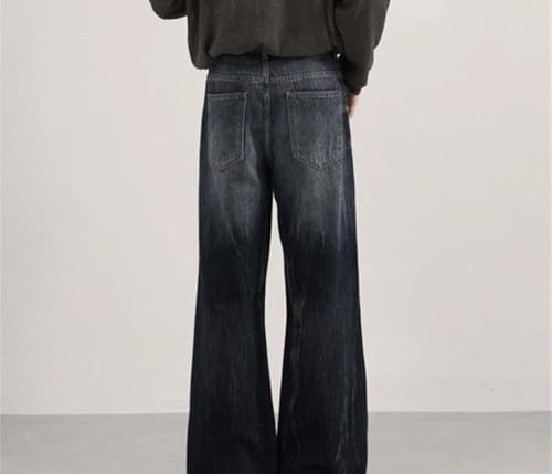 Mens Wide Leg Flared Jeans Washed Contrast Color Denim Pants High Waisted Casual Trousers3