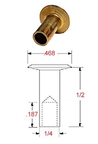10-8 Brass SEMI-Tubular Rivet - 1/4" Body Diameter X 1/2" Length, .468 Head Diameter, .250 Hole Depth, Plain Finish (Pack of 100 Pieces)