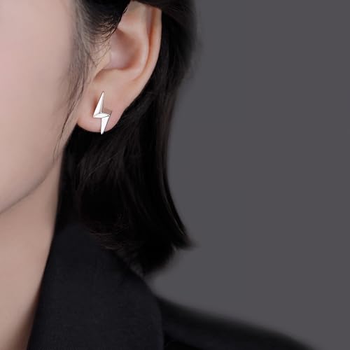 Reffeer Solid 925 Sterling Silver Lightning Earrings Stud for Women Teens Lightning Bolt Studs Earrings Minimalist Post Stud Earrings2