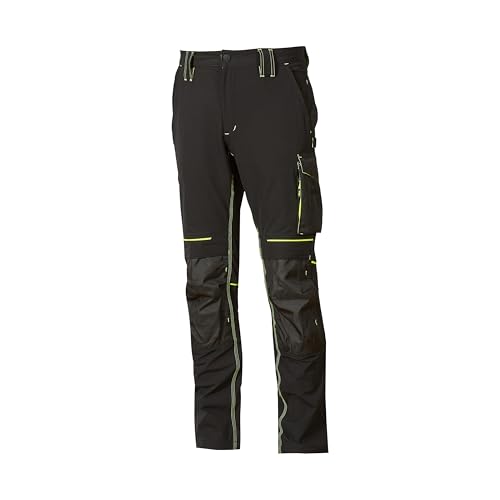 Pantalone U-Power Performance, Modello Atom, Slim Fit Elasticizzato, con Multi_tasche Frontali e Laterali, Tessuto Traspirante, Elastico in Vita, Cerniera di Chiusura (BLACK CARBON_L)