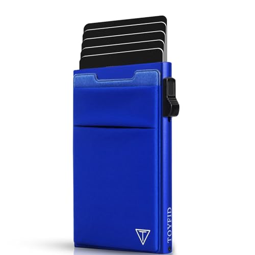 Image of TOYFID Slim Wallet for Men - Pop Up Card Holder Wallet,Minimalist Business Wallet,Credit Card Wallet with Money Pocket,Metal Card Case Wallet,RFID Blocking,Can Hold 6 Credit Cards