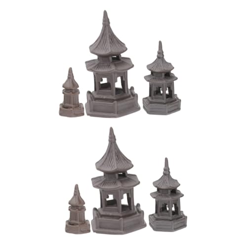 ADOCARN 6stücke Miniatur Pavillon Landschaft Dekoration Gartenpflanzen Zubehör Für Kreative Miniatur-Gestaltung Braun