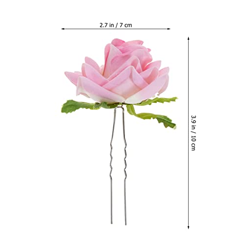 Lurrose 6pcs Rose Flower Hair Clip Pink Rose U-Shaped Hair Forks Bride Floral Bobby Pins for Women Wedding Party (Pink) - Image 4