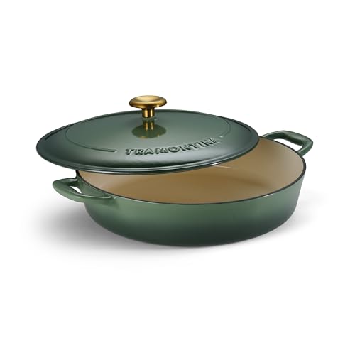 Comparison: Best Enameled Cast Iron Braiser 10 Tramontina Bestow Enameled Cast Iron Braiser Pan with Lid, 4-quart, Cactus with Gold Knob